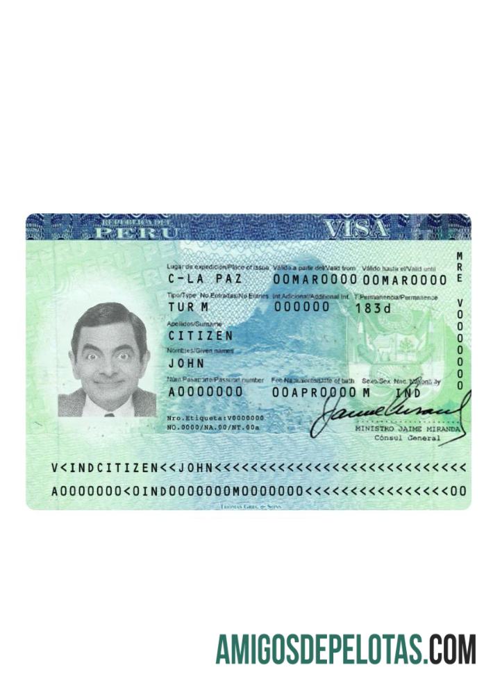 Visto de turista para o Peru exemplo